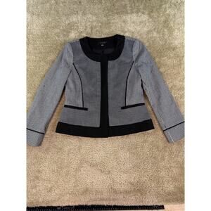 Ann Taylor Blazer Womens Suit Jacket Size 2 Black White Preppy Old Money E015